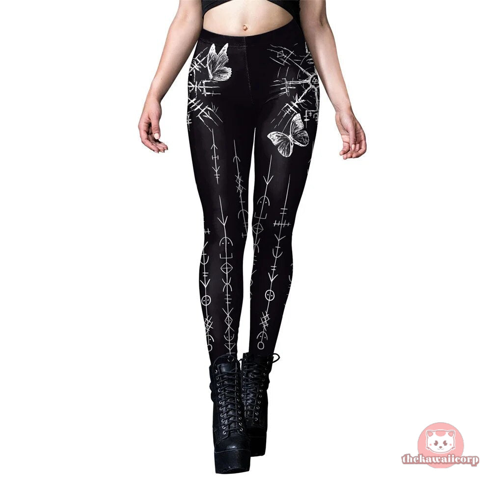 2 Tone Butterfly Sketch 3D Print Women Leggings – High Waist Fitness Pants