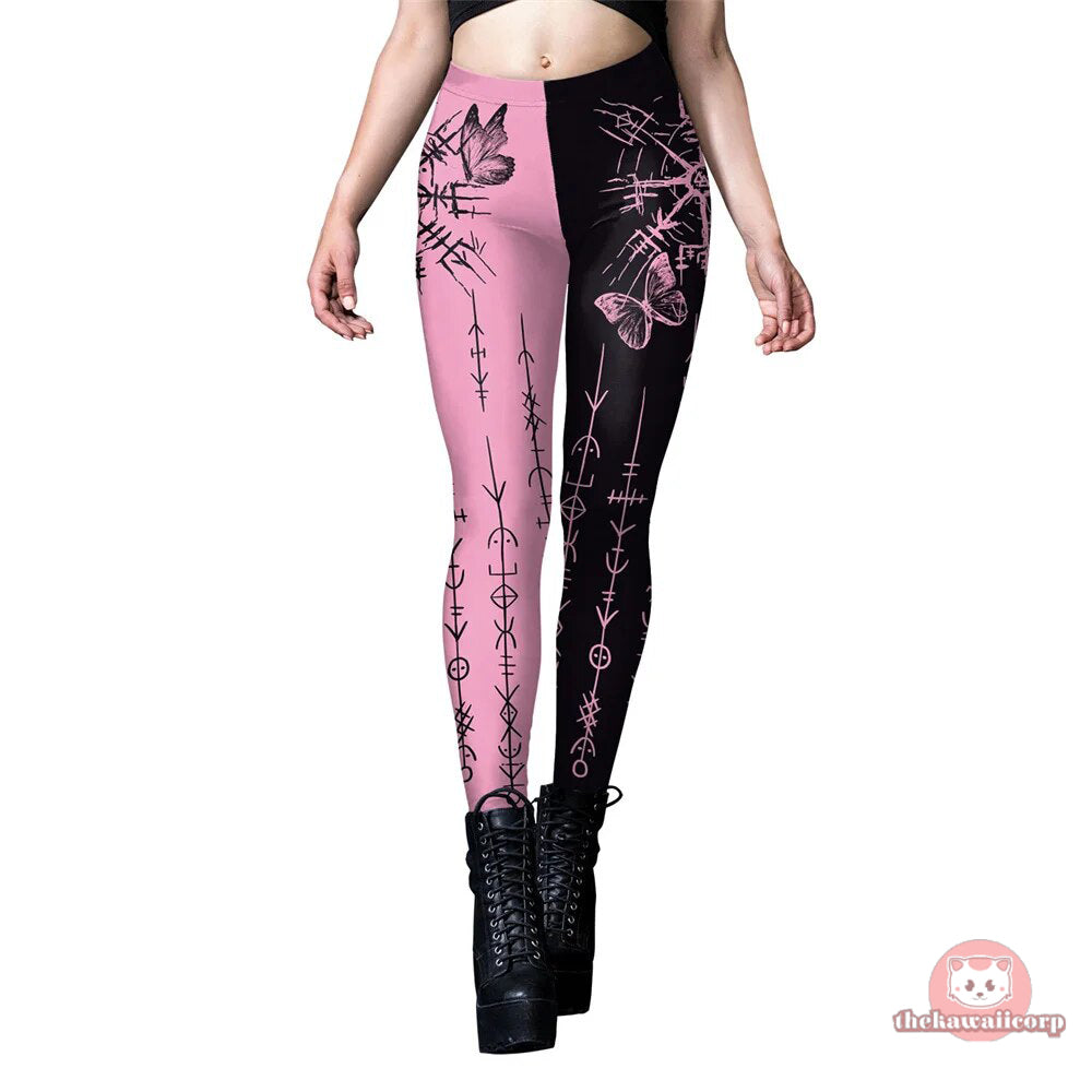 2 Tone Butterfly Sketch 3D Print Women Leggings – High Waist Fitness Pants