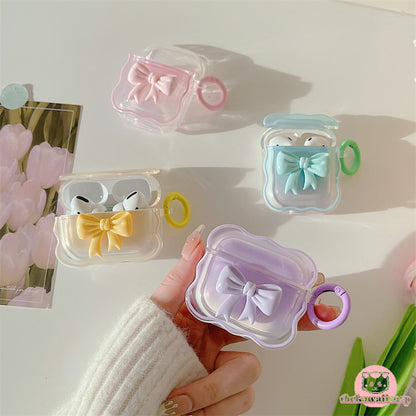 Cute 3D Candy Color Bow Gradient Clear Airpods Case - Soft & Protective