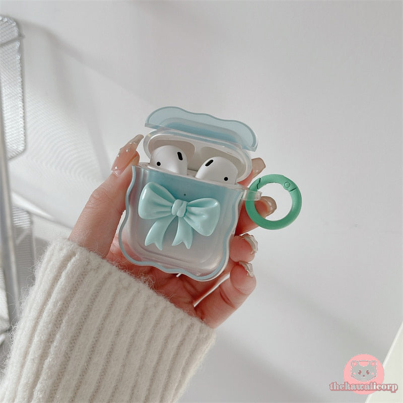 Cute 3D Candy Color Bow Gradient Clear Airpods Case - Soft & Protective