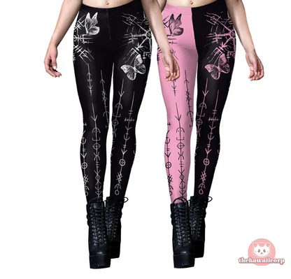 2 Tone Butterfly Sketch 3D Print Women Leggings – High Waist Fitness Pants