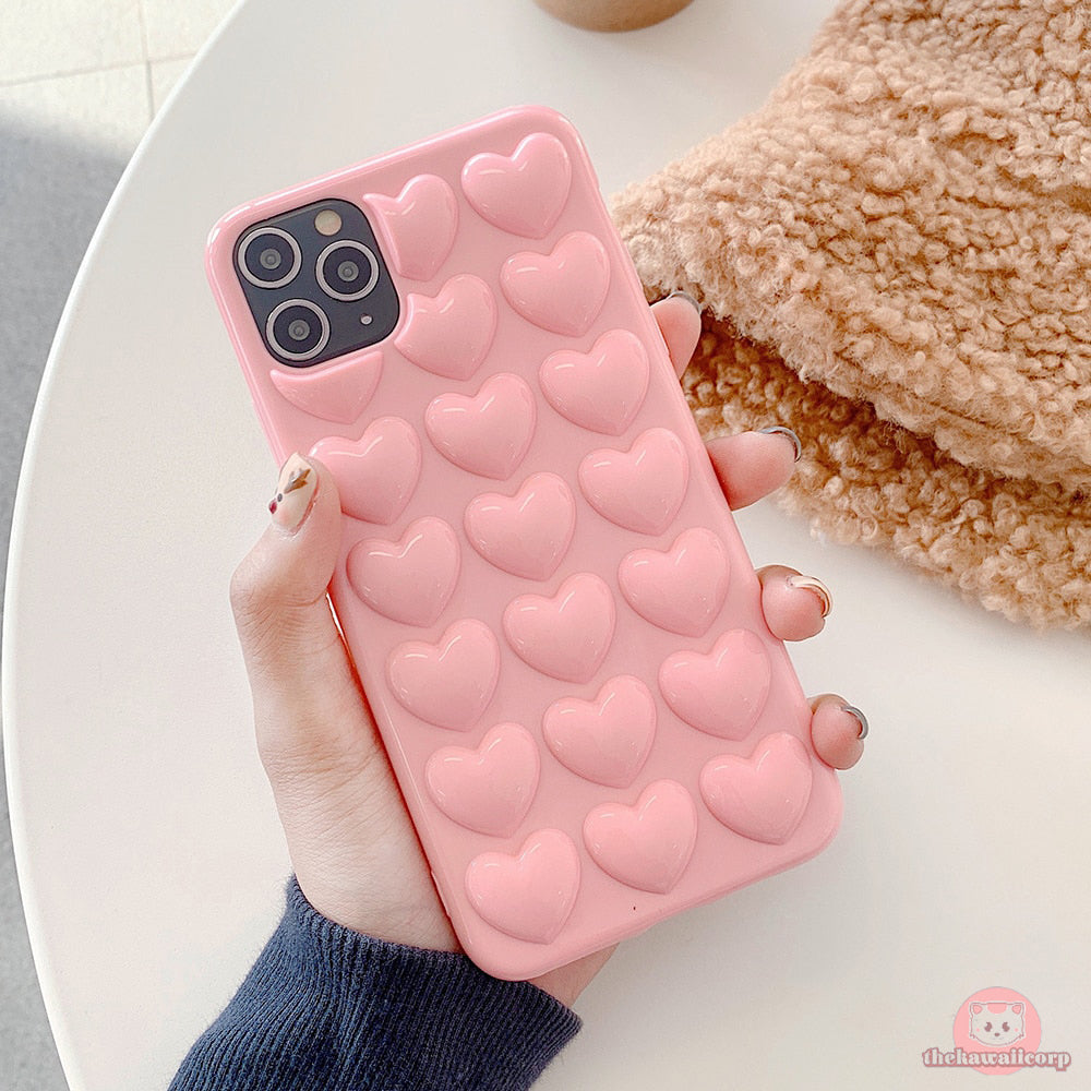 3D Love Heart Candy Color Phone Case for iPhone 14 Pro - Sweet Protection with Style