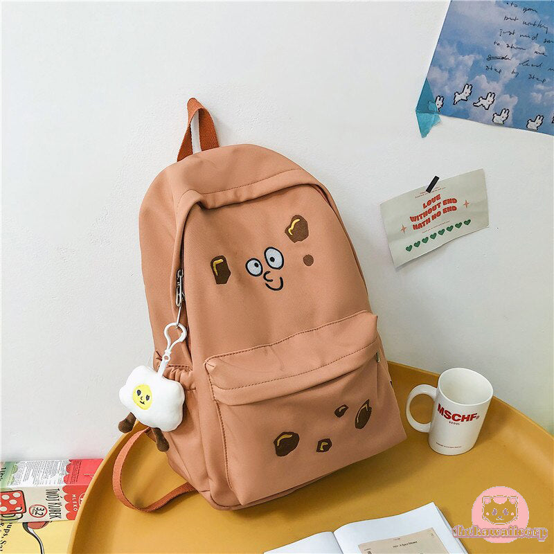 Stylish & Spacious Kawaii Design College Backpack - Cookie, Cheese or Bear Aesthetic