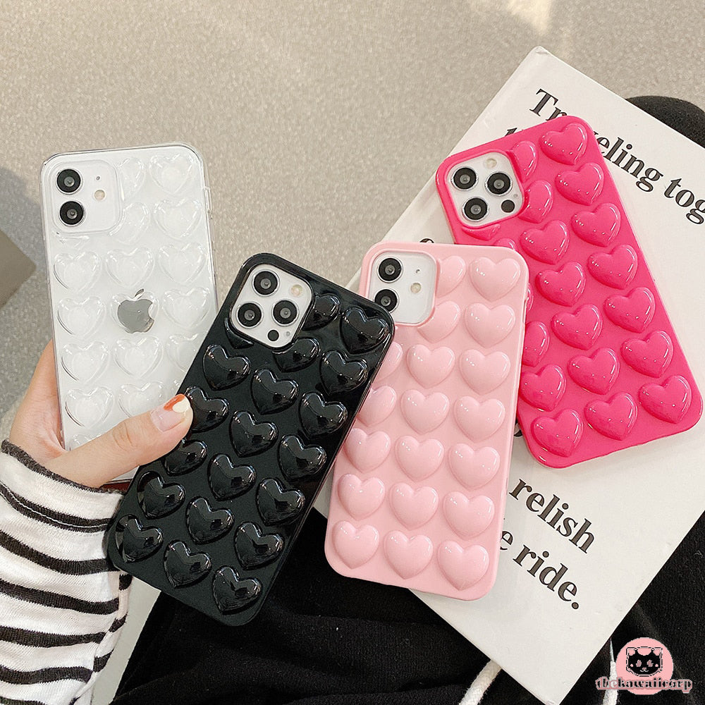 3D Love Heart Candy Color Phone Case for iPhone 14 Pro - Sweet Protection with Style