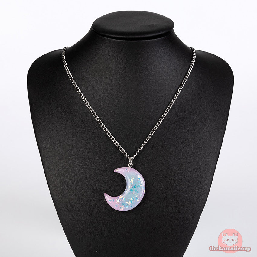 Multicolor Glitter Moon Necklace Jewelry