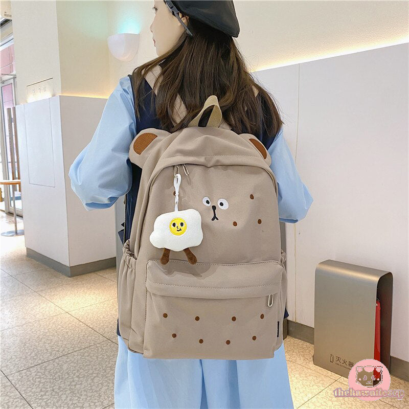 Stylish & Spacious Kawaii Design College Backpack - Cookie, Cheese or Bear Aesthetic