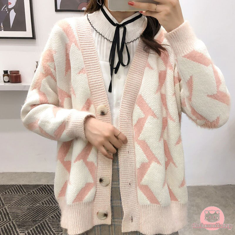 Retro Print Cardigan Sweater