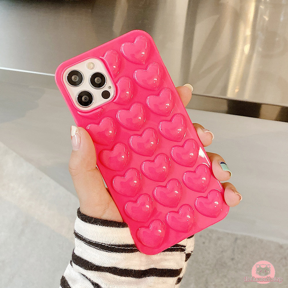 3D Love Heart Candy Color Phone Case for iPhone 14 Pro - Sweet Protection with Style