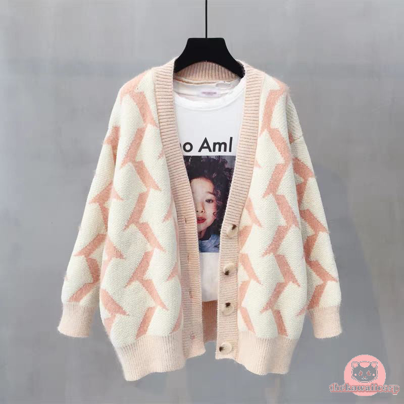 Retro Print Cardigan Sweater