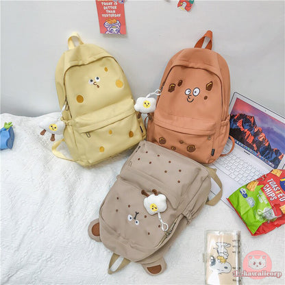 Stylish & Spacious Kawaii Design College Backpack - Cookie, Cheese or Bear Aesthetic