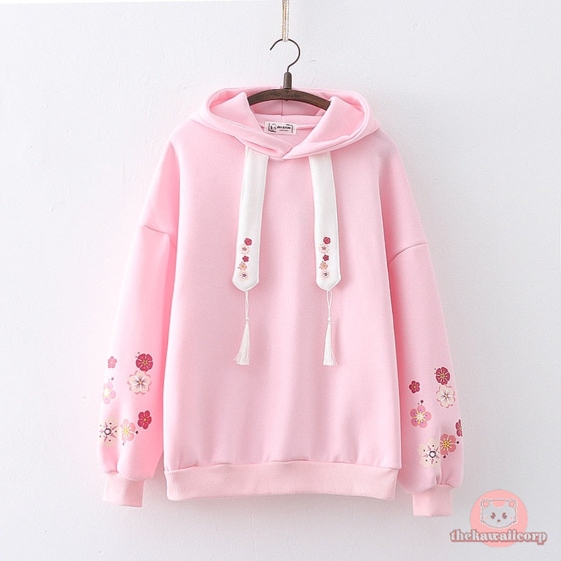 Kawaii Japanese Sweet Floral Fleece Winter Vintage Hoodies