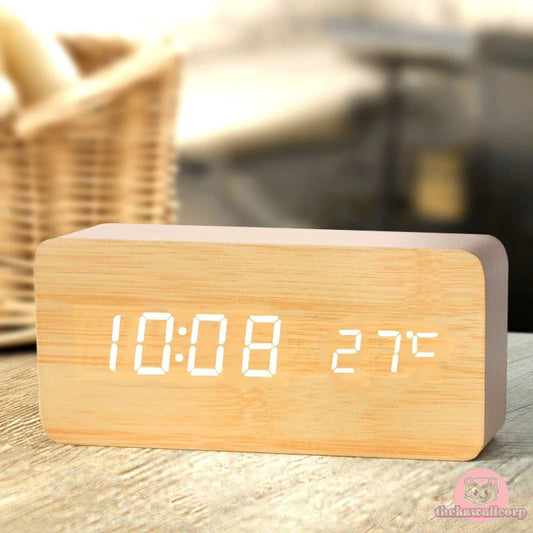 Wooden LED Digital Temperature Desk Clock