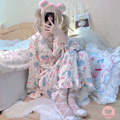 Sweet & Cute Cartoon Ice Cream Bear Pajama Set