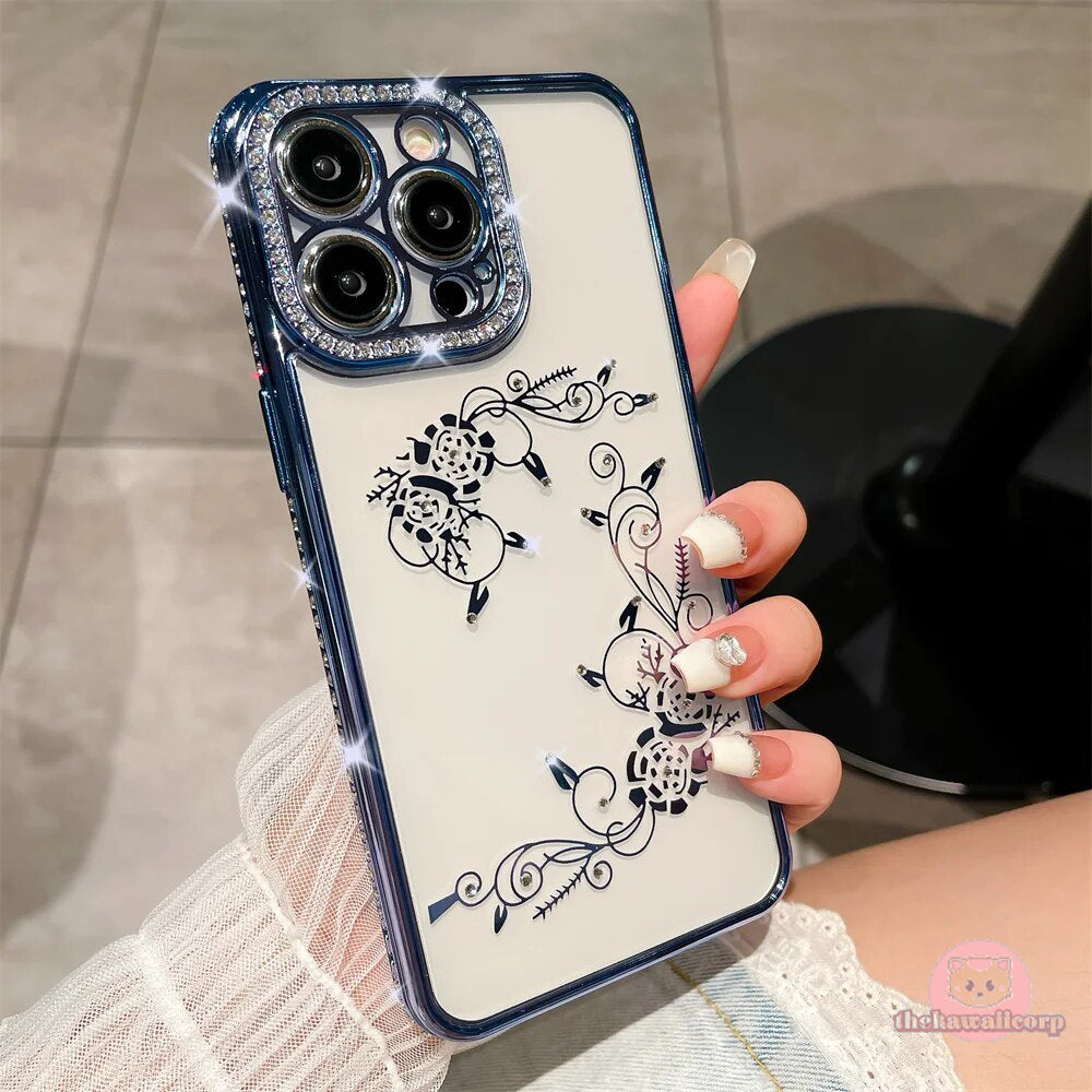 Sparkling Diamond Rose Flower Phone Case for iPhone