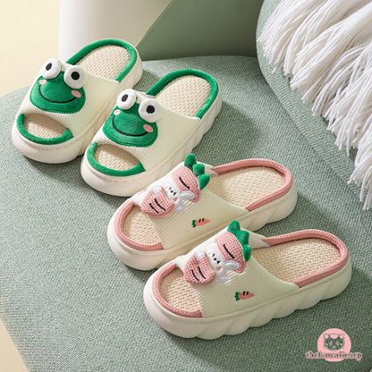 Comfy & Cute Platform Linen Slippers - Anti-slip Indoor & Beach Sandals