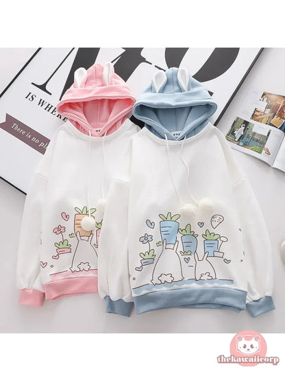 Cute Long Drawstring Rabbit Pullover Hoodie