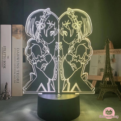 Re Zero Rem and Ram 3D LED Hologram Nightlight