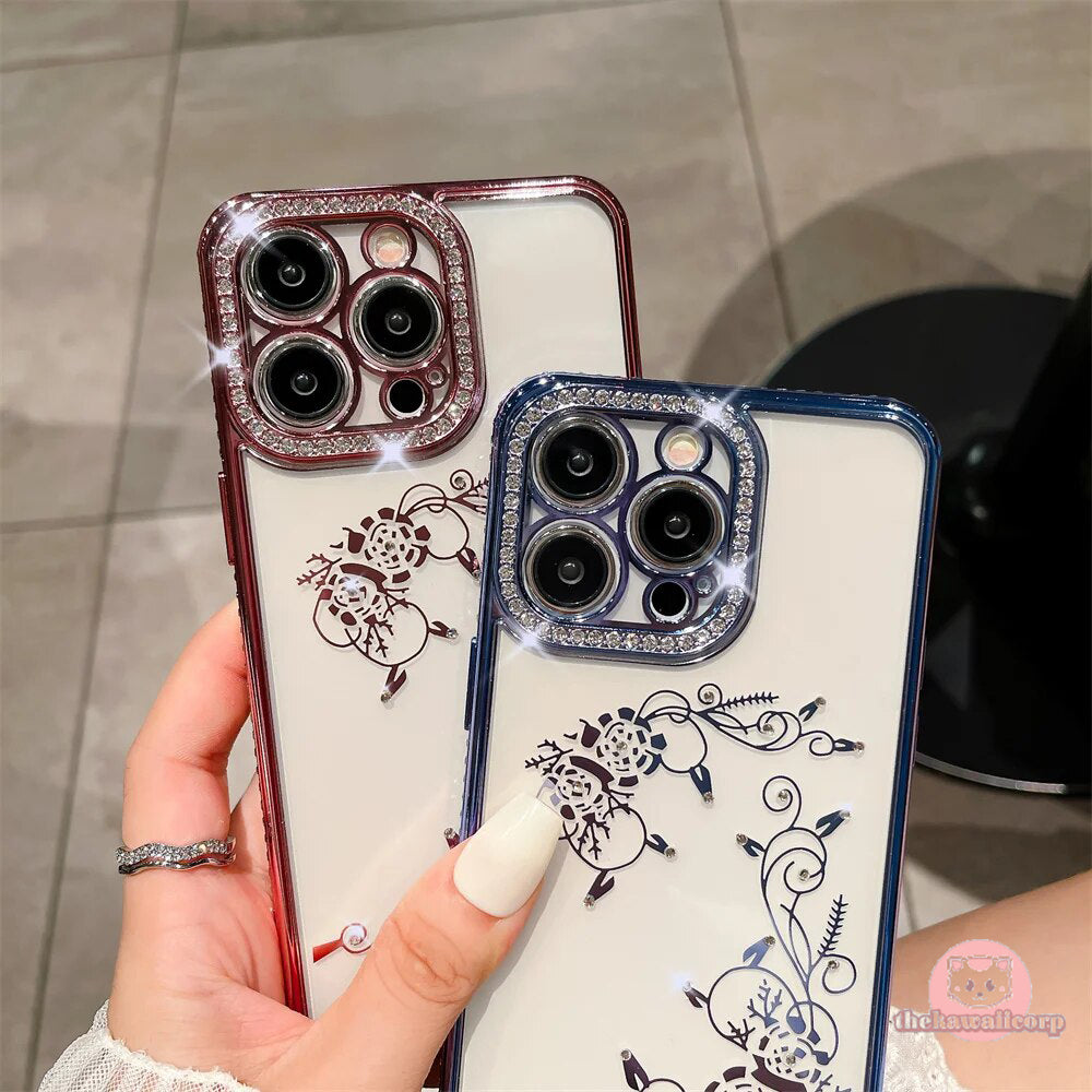 Sparkling Diamond Rose Flower Phone Case for iPhone