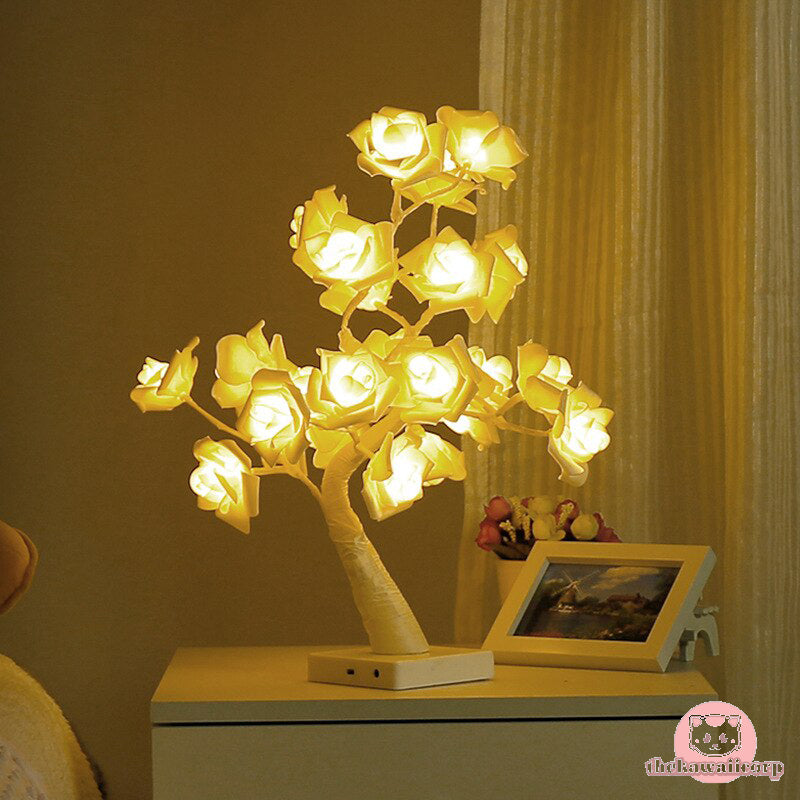 LED White Pink Rose Flower Bedside Night Light - Perfect Home Decor