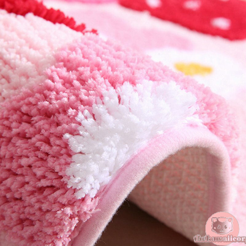 Cute Strawberry Flocking Bath Mat - Pink Bedroom Rug with Non-slip & Absorbent Features