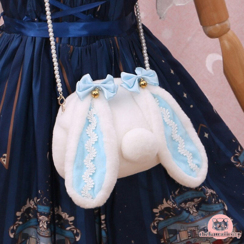 Cute Kawaii Bunny Plush Crossbody Bag with Bow Bells