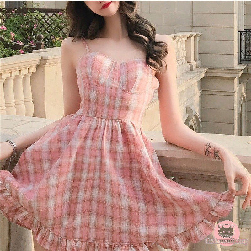 Pink Plaid Slip Dress - Sweet & Cute Sleeveless A-Line Dress for Summer