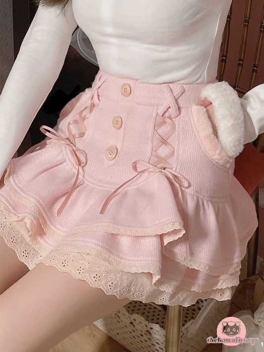 Pink Lace High Waist Y2K Skirt