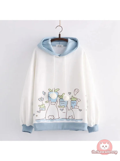 Cute Long Drawstring Rabbit Pullover Hoodie