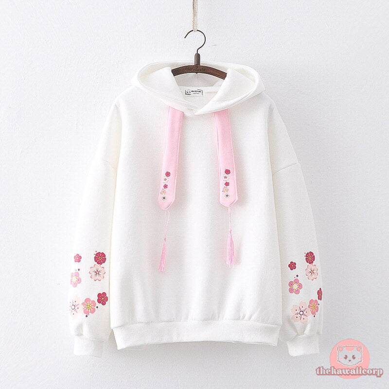 Kawaii Japanese Sweet Floral Fleece Winter Vintage Hoodies