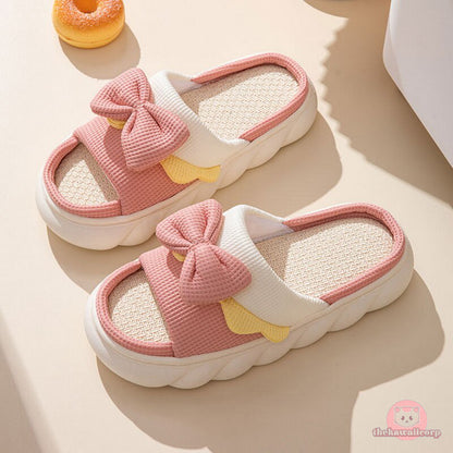 Comfy & Cute Platform Linen Slippers - Anti-slip Indoor & Beach Sandals