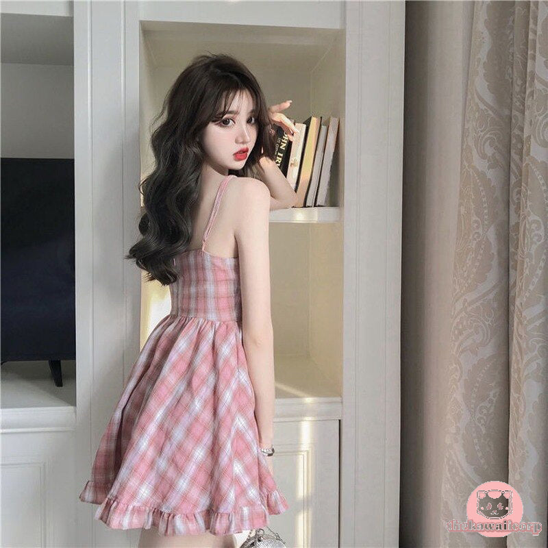 Pink Plaid Slip Dress - Sweet & Cute Sleeveless A-Line Dress for Summer