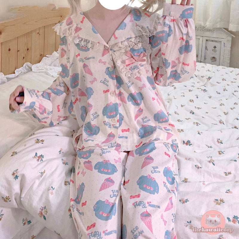 Sweet & Cute Cartoon Ice Cream Bear Pajama Set