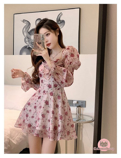 Pink French Style Strawberry Patterned Dress