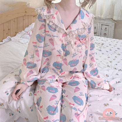 Sweet & Cute Cartoon Ice Cream Bear Pajama Set