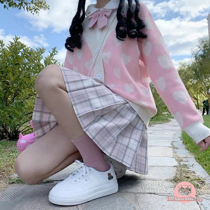 Kawaii Pink Heart Knitted Cardigan