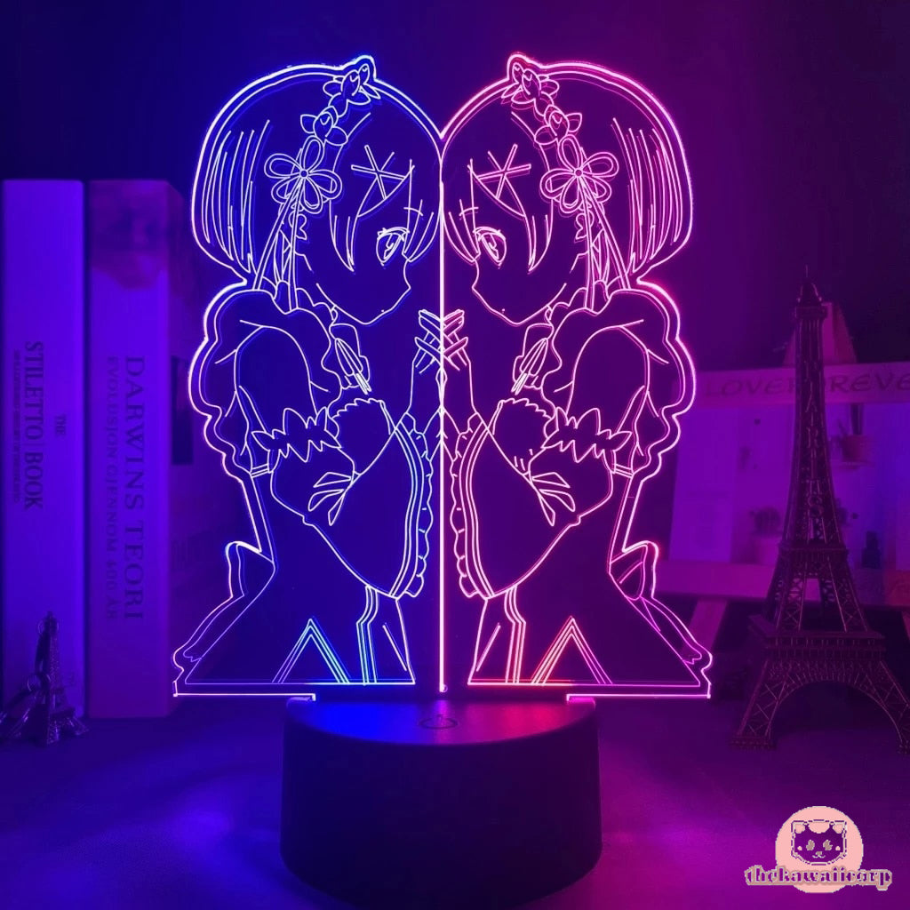 Re Zero Rem and Ram 3D LED Hologram Nightlight