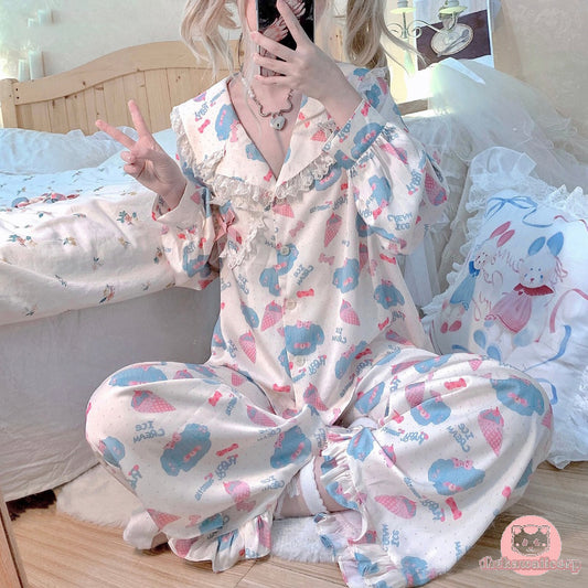 Sweet & Cute Cartoon Ice Cream Bear Pajama Set