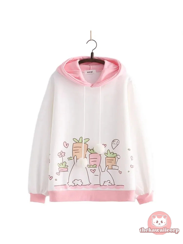 Cute Long Drawstring Rabbit Pullover Hoodie