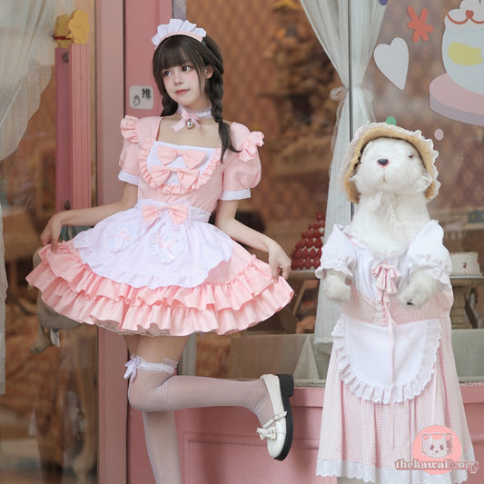 Japanese Anime Maid Cosplay Costume: Plus Size Lolita Beauty Bow Outfit