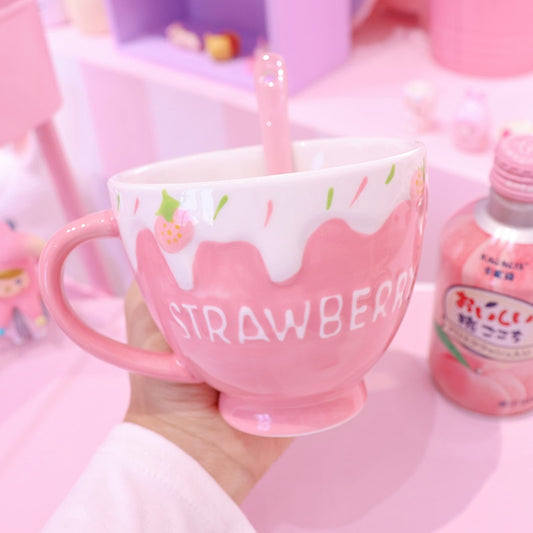 Kawaii Personalised Strawberry Milk Mug - Cute Ceramic Cup